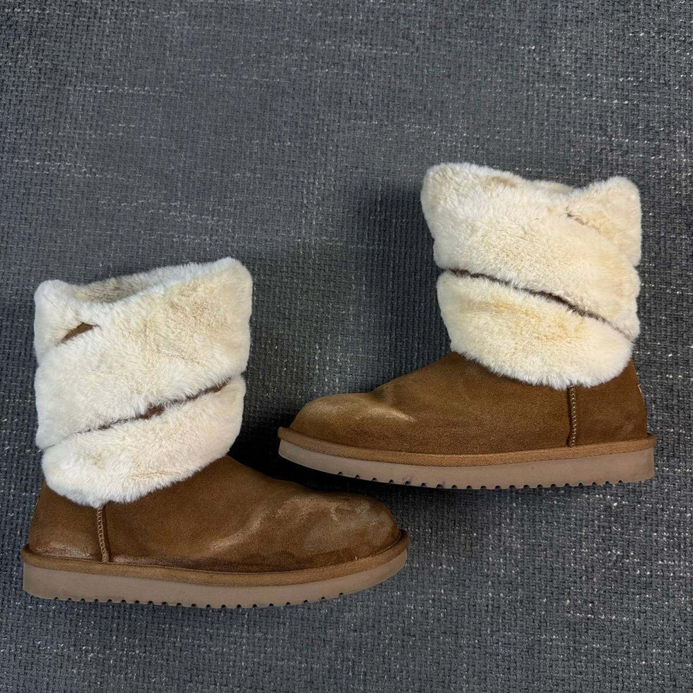 Koolaburra by UGG Winter Boots Womens Size 7 Chestnut Suede Faux Fur Wrap
